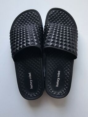 Luxury Rebel Black Studded Slide Sandals- Size US 8